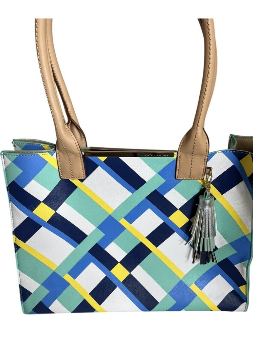 Kate Landry Multicolor Geometric Tote Bag With Tassel Accent